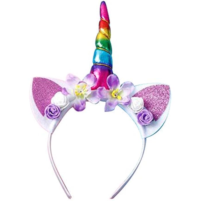 HIDOLL Unicorn Horn Headband Flower Ears Headband Rainbow Color Different Design for Girl Party Birthday Cosplay Festivals (MUTI) - Image 1